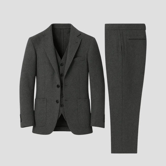 Optew Men's Slim Suit Blended Fabric Three-Piece with Coordinated Vest
