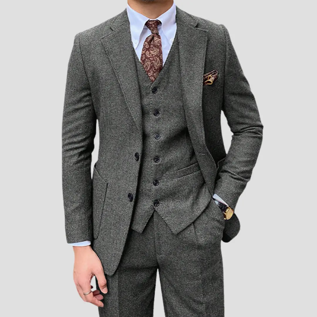 Optew Men's Slim Suit Blended Fabric Three-Piece with Coordinated Vest