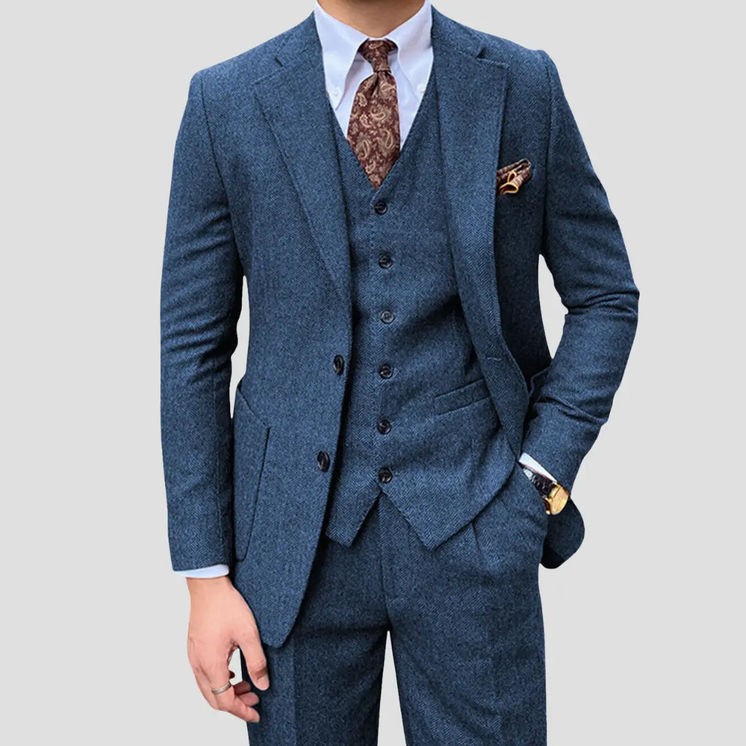 Optew Men's Slim Suit Blended Fabric Three-Piece with Coordinated Vest