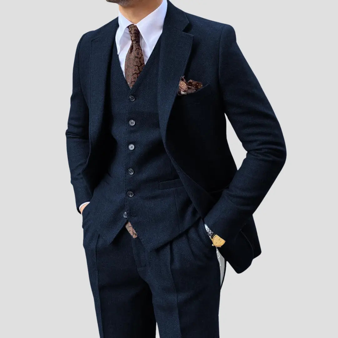 Optew Men's Slim Suit Blended Fabric Three-Piece with Coordinated Vest