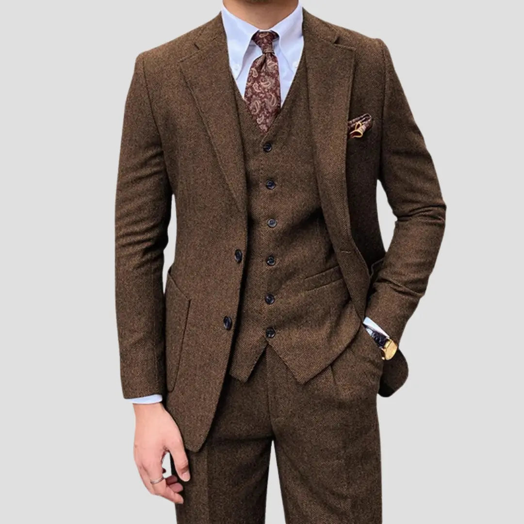 Optew Men's Slim Suit Blended Fabric Three-Piece with Coordinated Vest