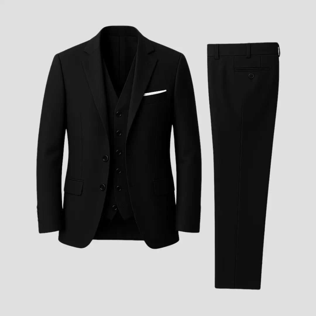 Optew Three-Piece Black Suit for Men for Weddings and Groomsmen