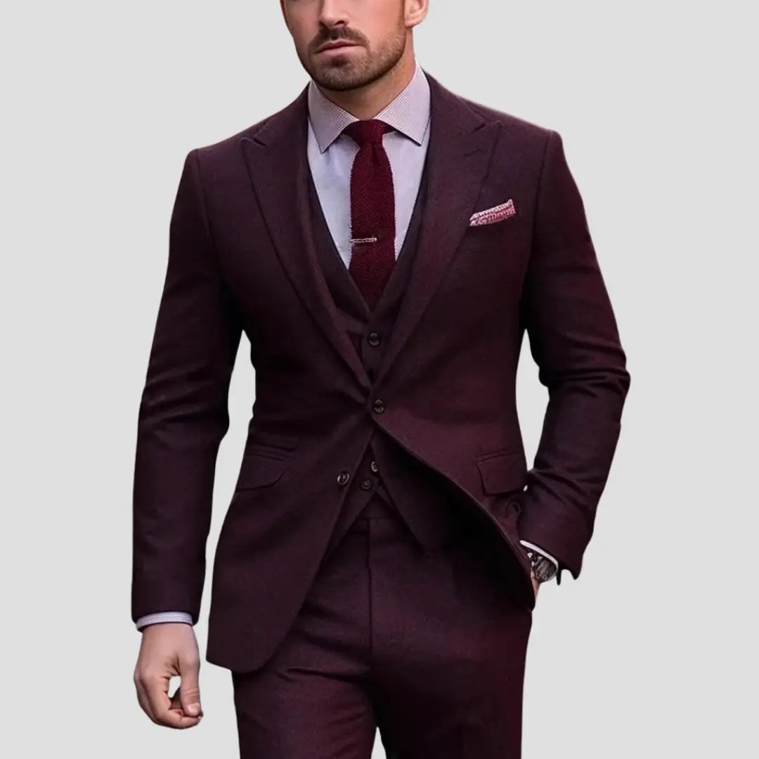 Optew Men's Three-Piece Suit Tailored Slim Fit Blend for Weddings and Groomsmen
