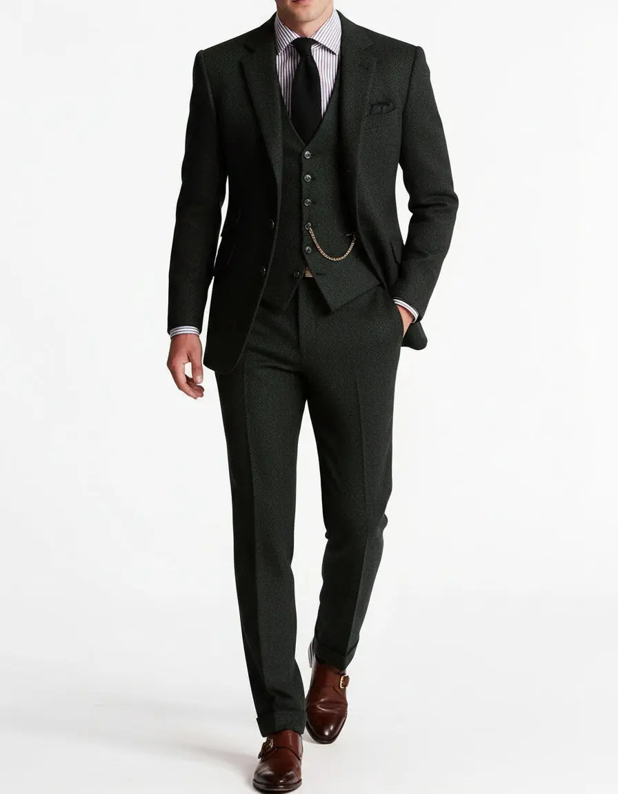 Optew Men’s 3-Piece Tuxedo – Classic Tweed Tailored Suit