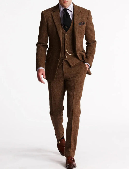 Optew Men’s 3-Piece Tuxedo – Classic Tweed Tailored Suit