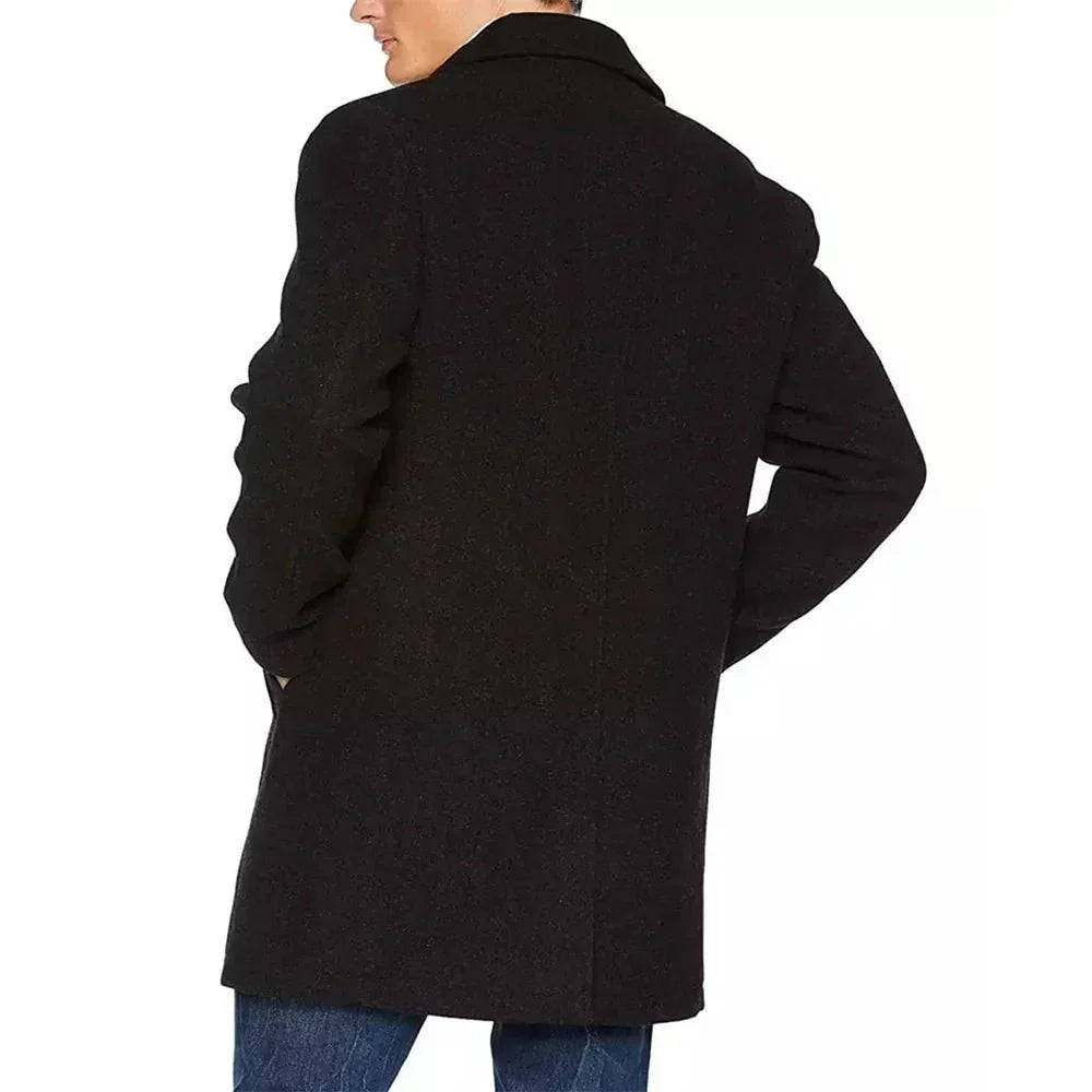 Men's Black Single-Breasted Wool Coat
