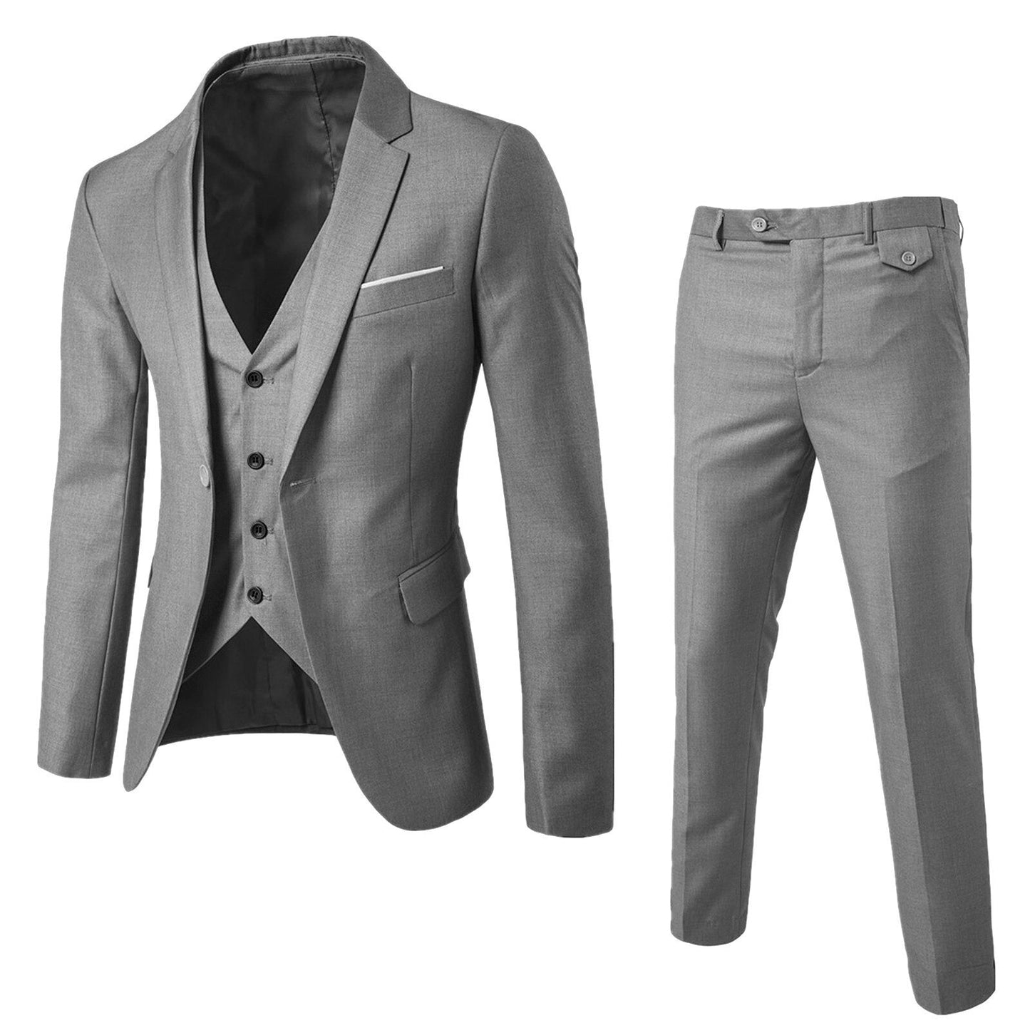 Optew Men Formal Suit Set Minimalist Chest Pocket Polyester Blend