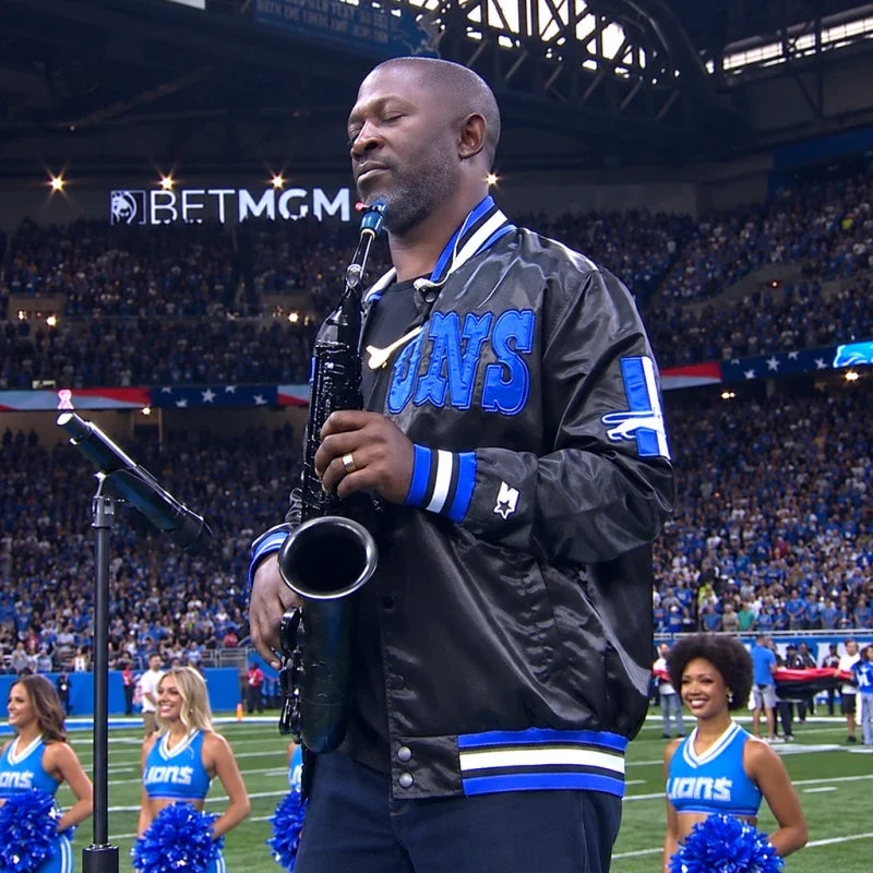 Detroit Lions Mike Phillips Black Varsity Jacket