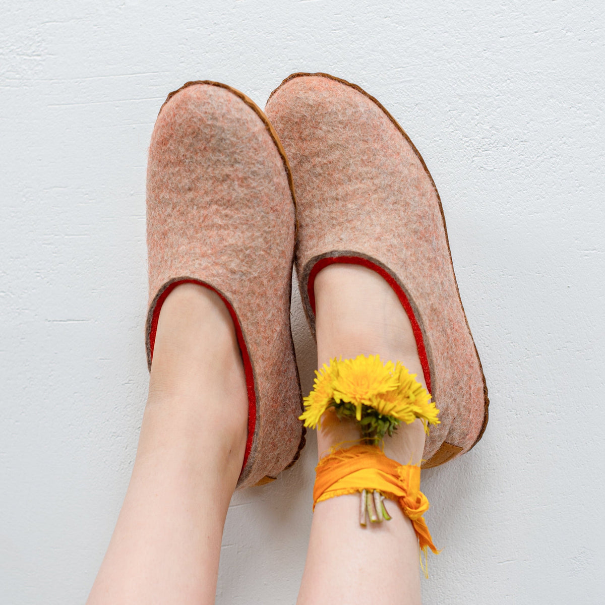 Women's Beige/Orange Sheep & Alpaca Wool Slippers