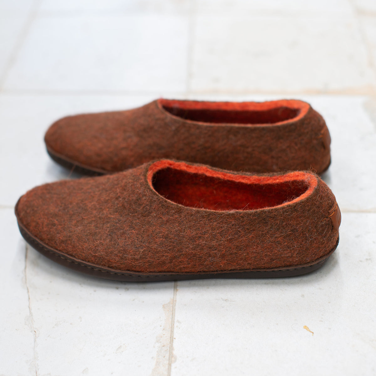 Women's Brown/Orange Sheep & Alpaca Wool Slippers