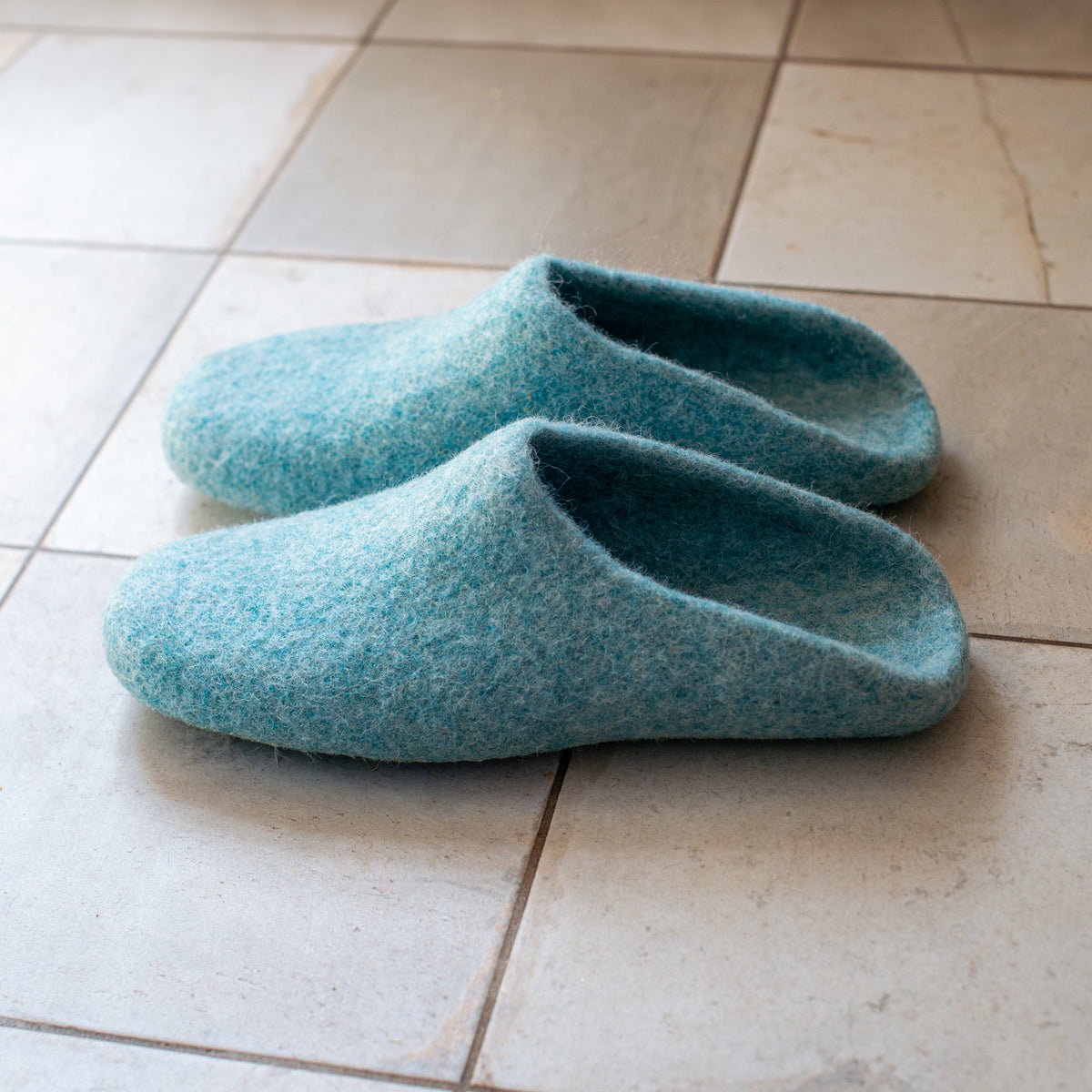Men's Backless Wool Slippers - Blue Lagoon