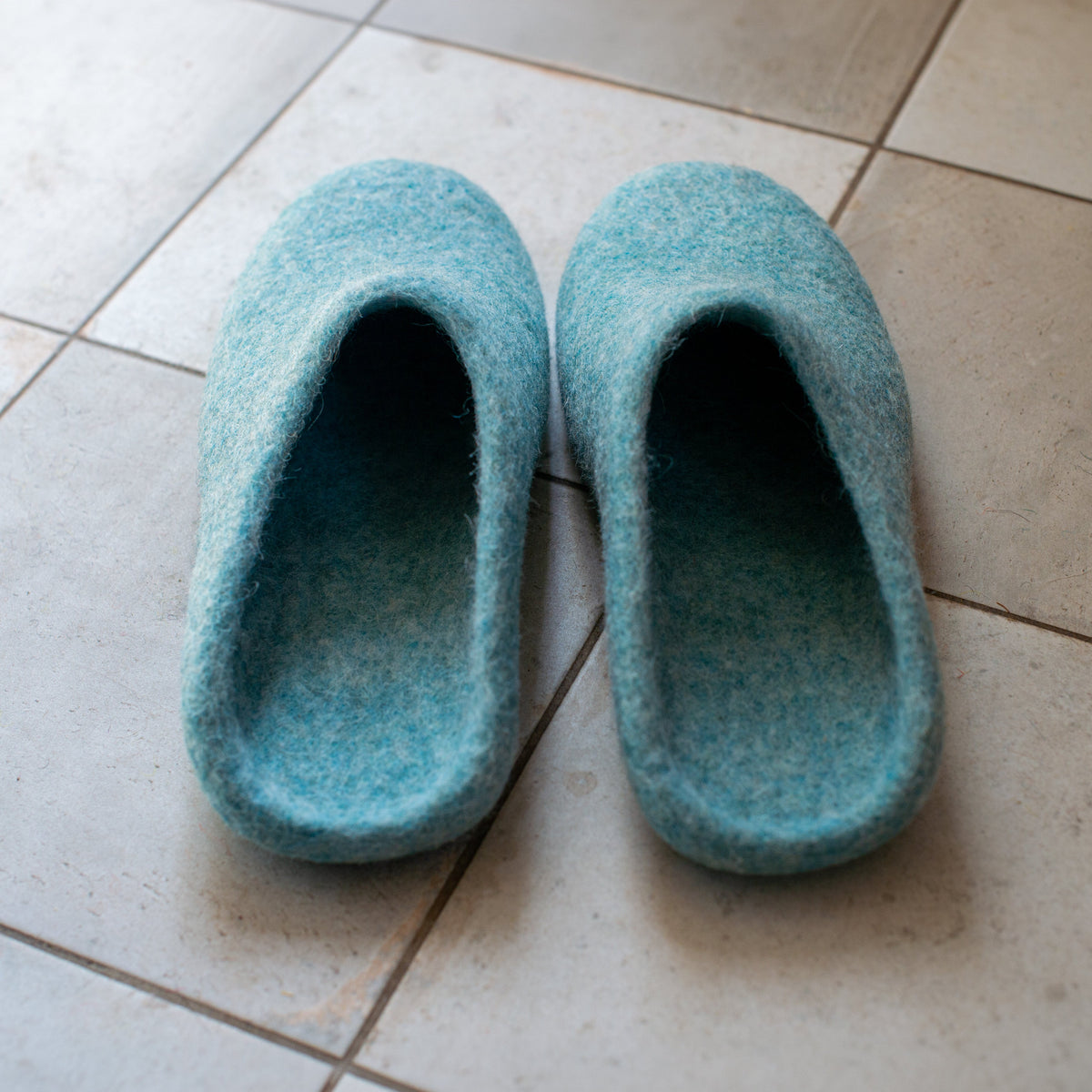 Men's Backless Wool Slippers - Blue Lagoon