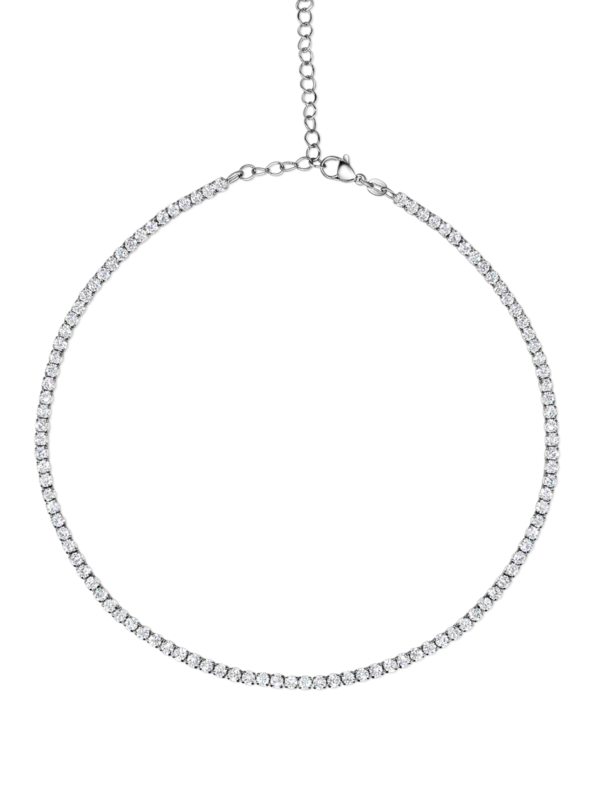 Optew Rhodium Plated Sparkling Tennis Necklace