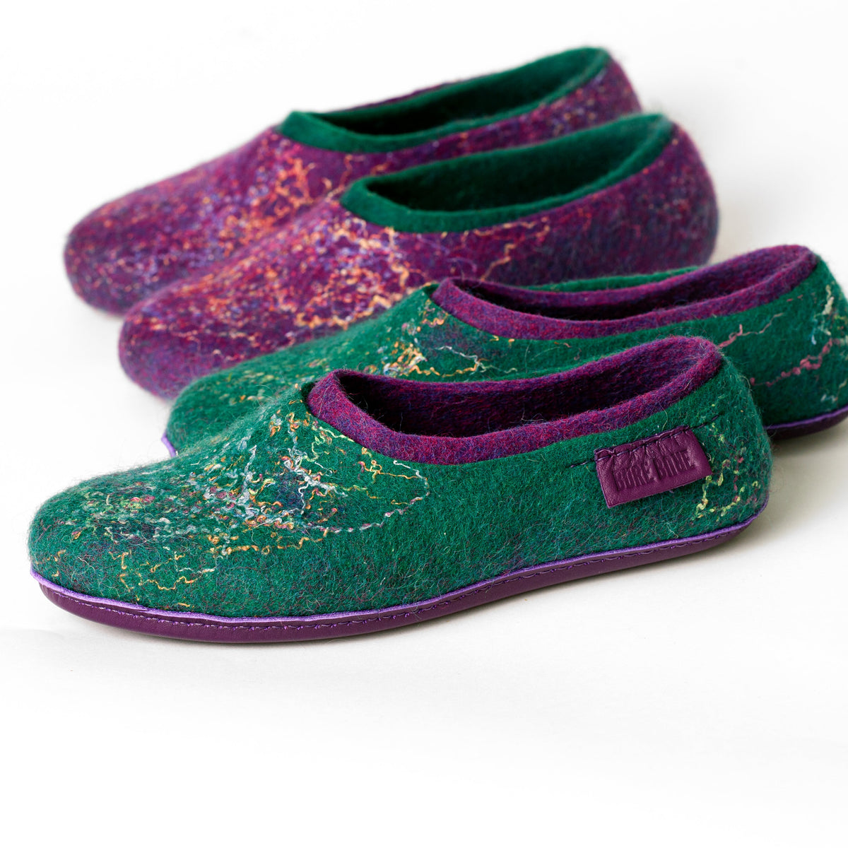 Green/Purple 2in1 Wool Slippers with Linen Threads