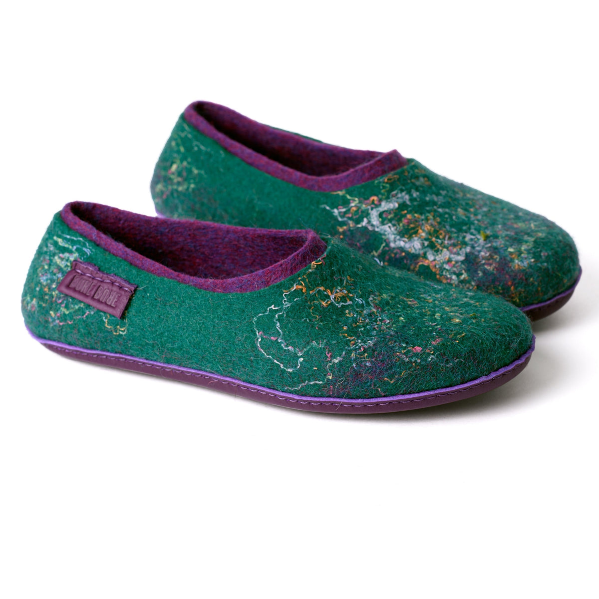 Green/Purple 2in1 Wool Slippers with Linen Threads