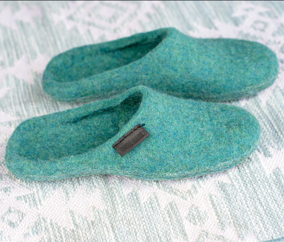 Men's Backless Wool Slippers - Blue Lagoon