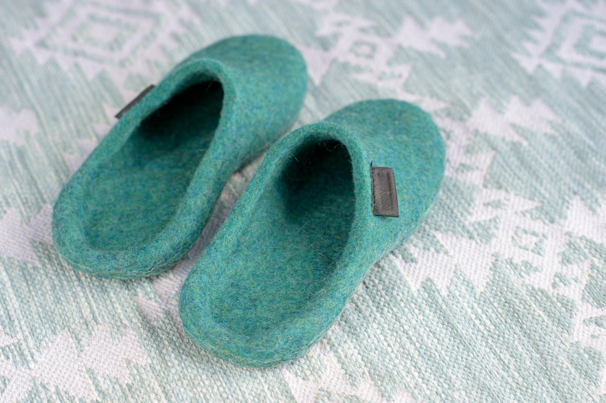 Men's Backless Wool Slippers - Blue Lagoon