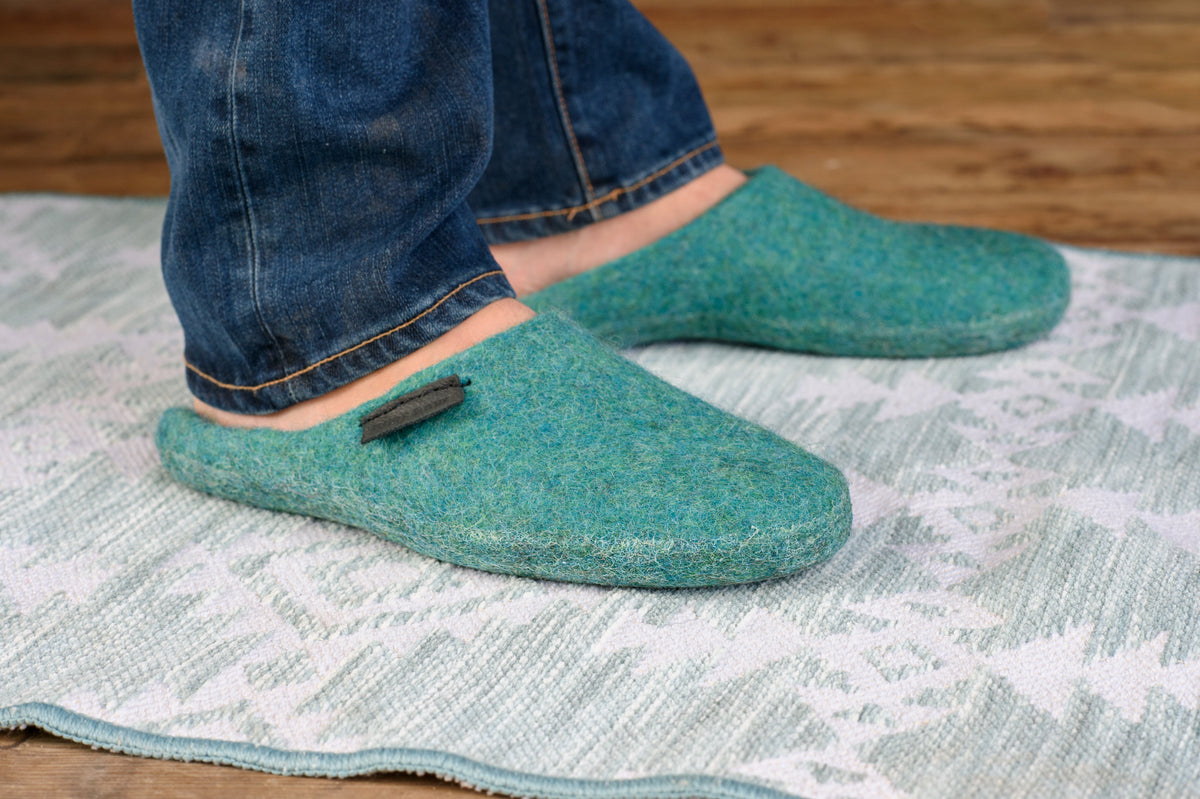Men's Backless Wool Slippers - Blue Lagoon