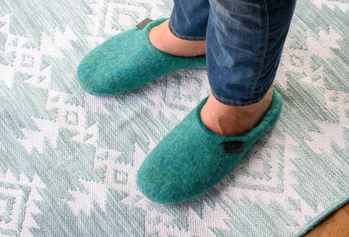 Men's Backless Wool Slippers - Blue Lagoon