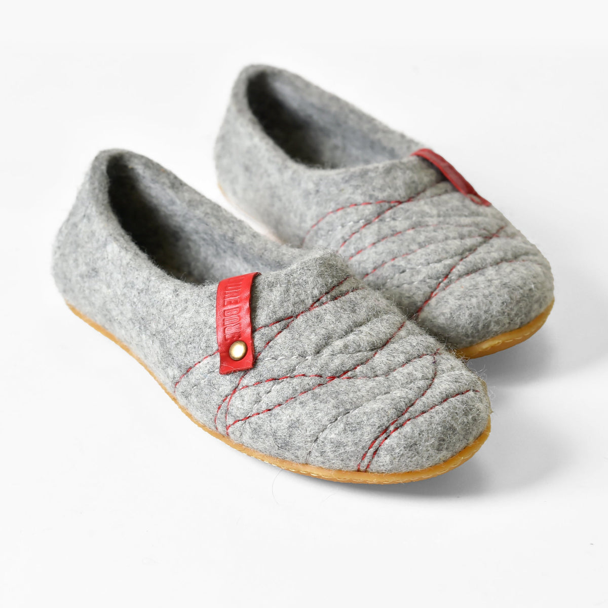 Women's Light Gray COCOON Slippers with Red Stitching