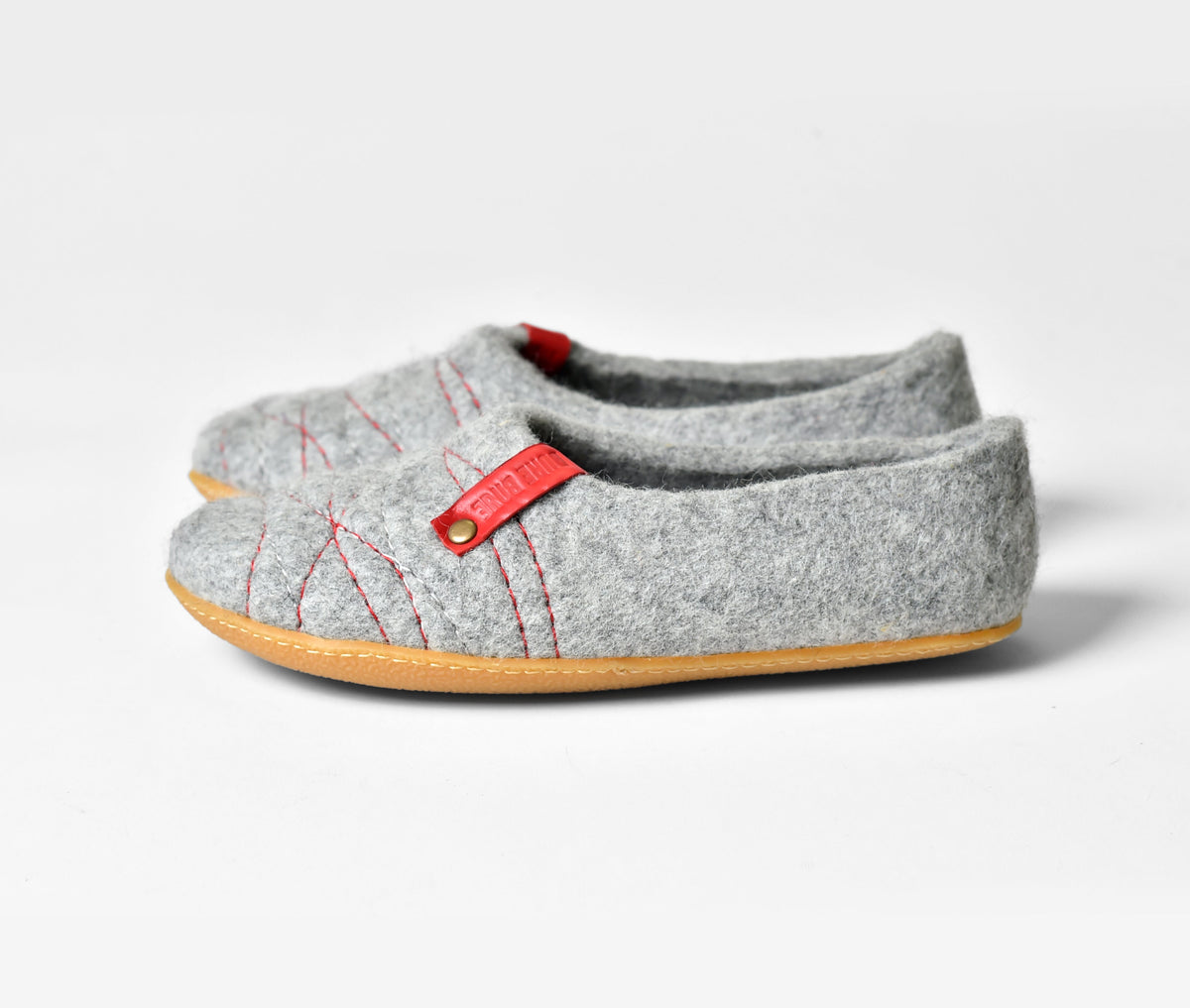 Women's Light Gray COCOON Slippers with Red Stitching