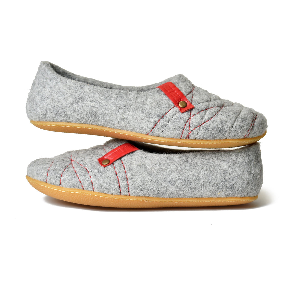 Women's Light Gray COCOON Slippers with Red Stitching