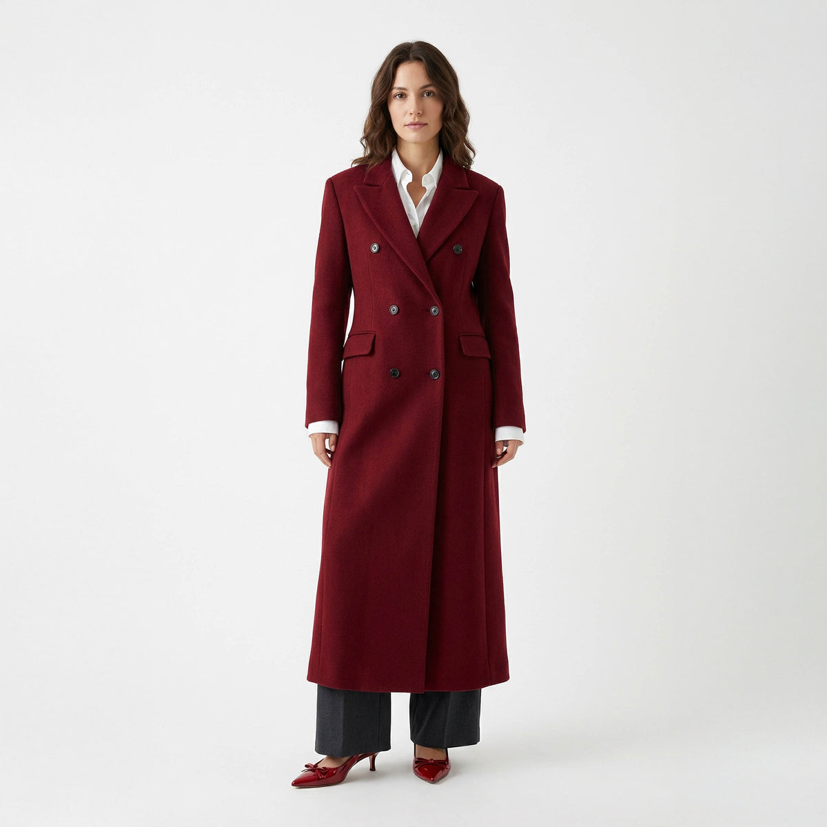 Ravenna Structured Double-Breasted Wool Coat - Deep Burgundy