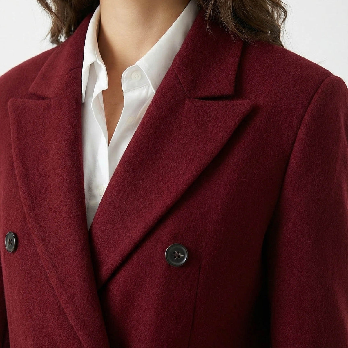 Ravenna Structured Double-Breasted Wool Coat - Deep Burgundy