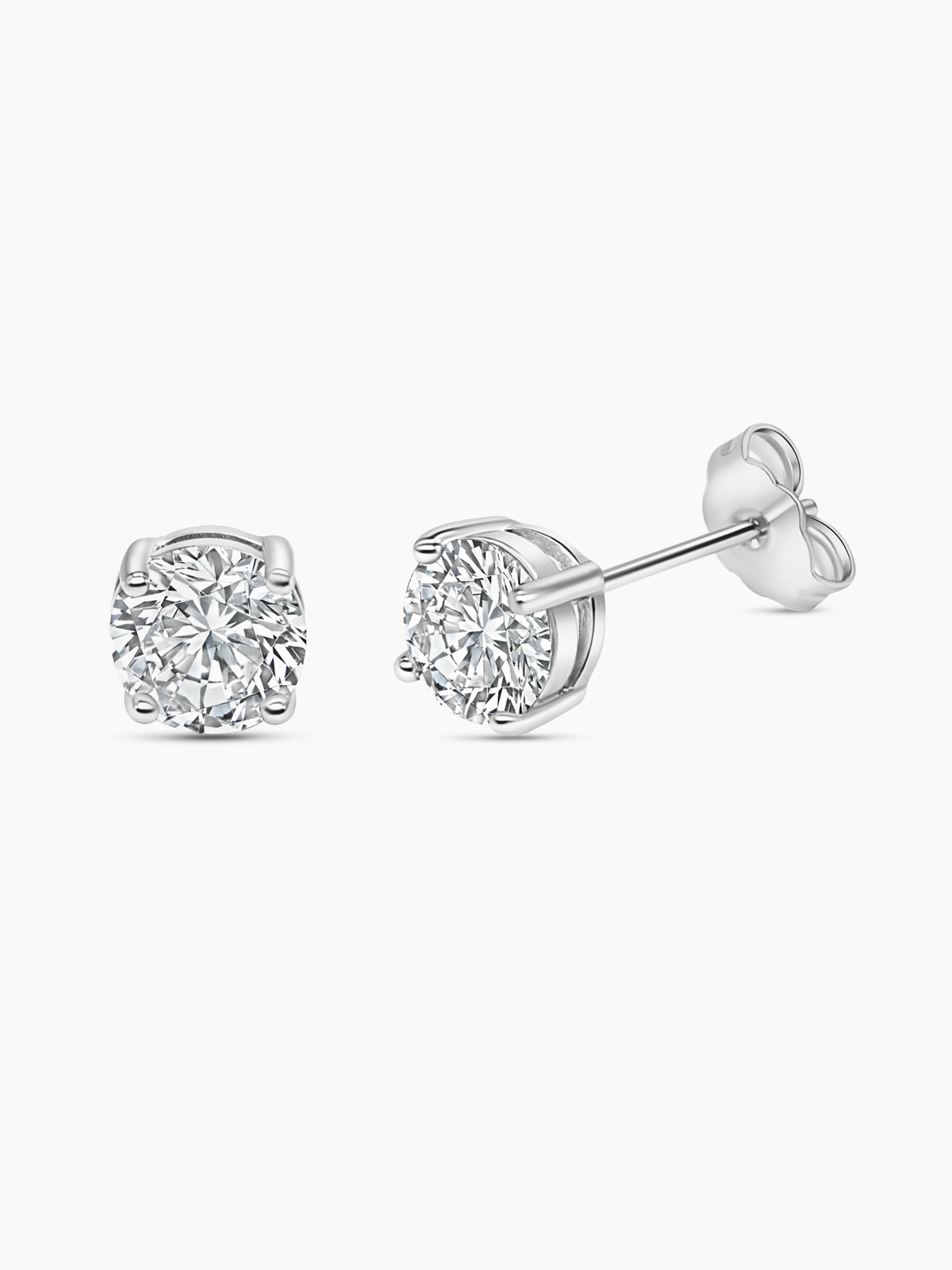White Sapphire Silver Stud Earrings with 4-Prong Setting