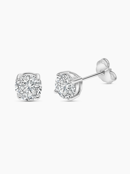 White Sapphire Silver Stud Earrings with 4-Prong Setting