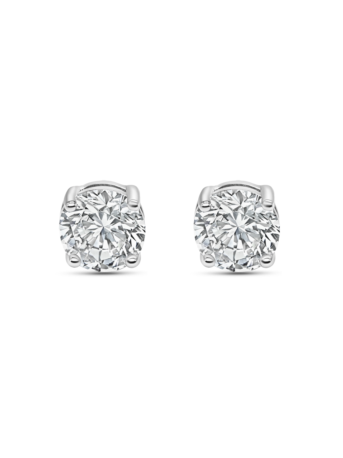 White Sapphire Silver Stud Earrings with 4-Prong Setting