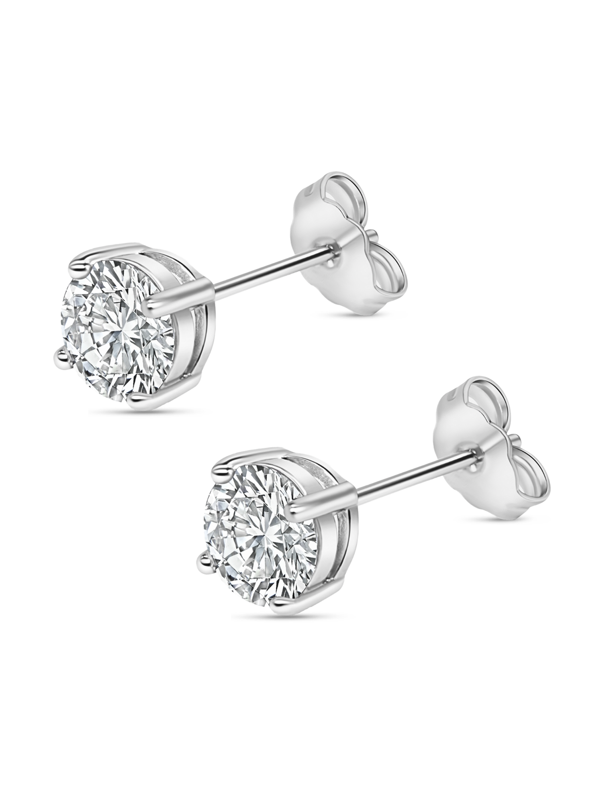 White Sapphire Silver Stud Earrings with 4-Prong Setting