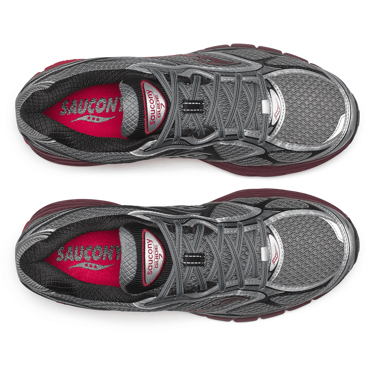 Saucony ProGrid Guide 7 – Silver Maroon Trainers