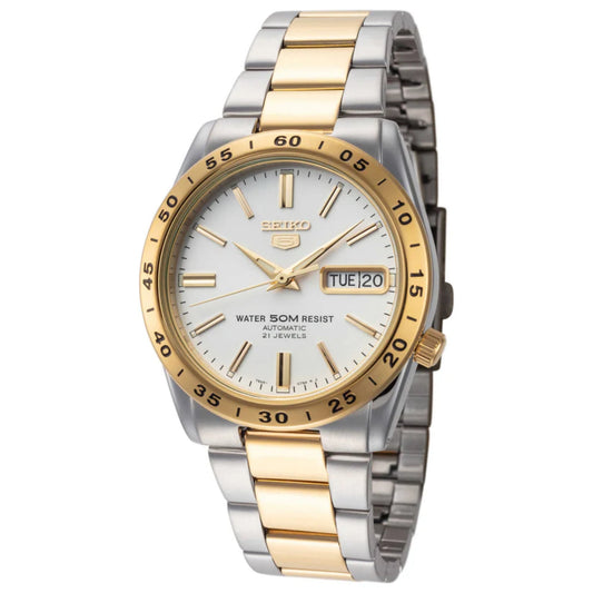 Seiko 5 Automatic White Dial Two Tone Gold/Silver Stainless Steel Men's Wristwatch SNKE04K1