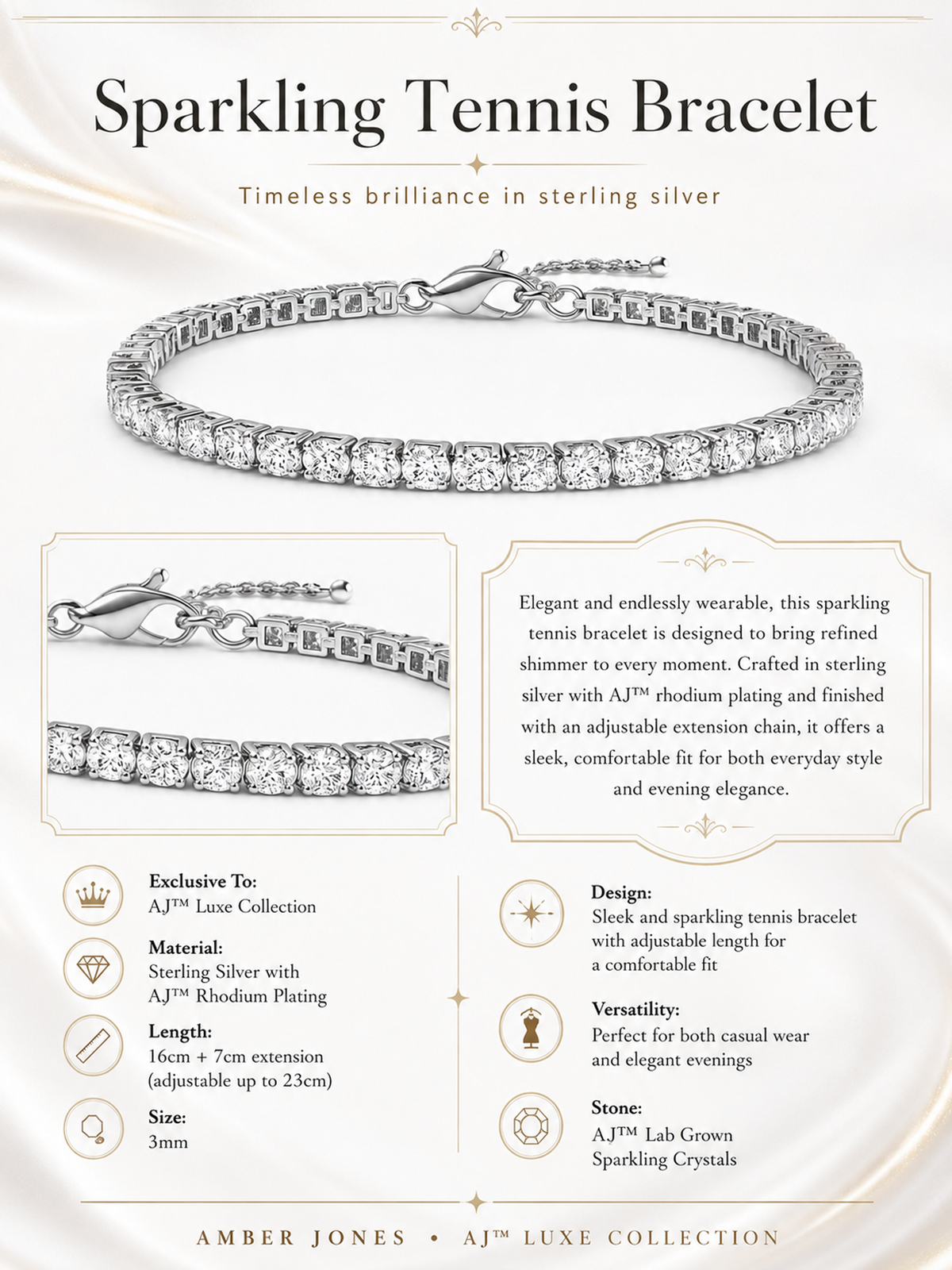 Sterling Silver Sparkling Adjustable Tennis Bracelet