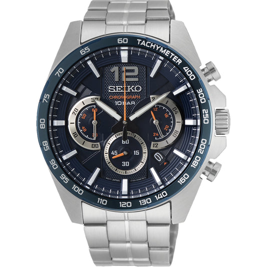 Seiko Essentials 44mm Chronograph Blue Dial Steel Men's Quartz Wristwatch SSB345P1