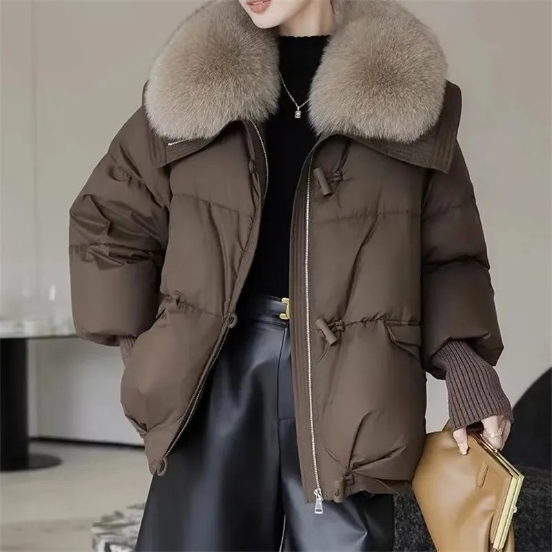 Optew Women's Parka Coat – Faux-Fur Collar Padded Winter Jacket