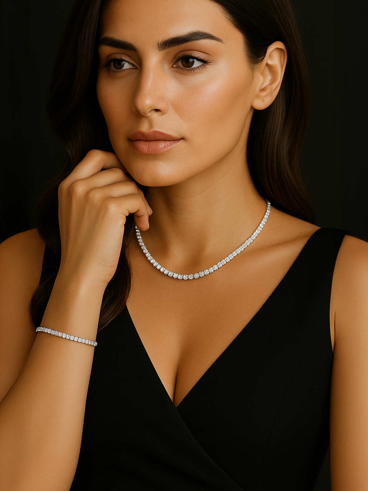 Optew Rhodium Plated Sparkling Tennis Necklace