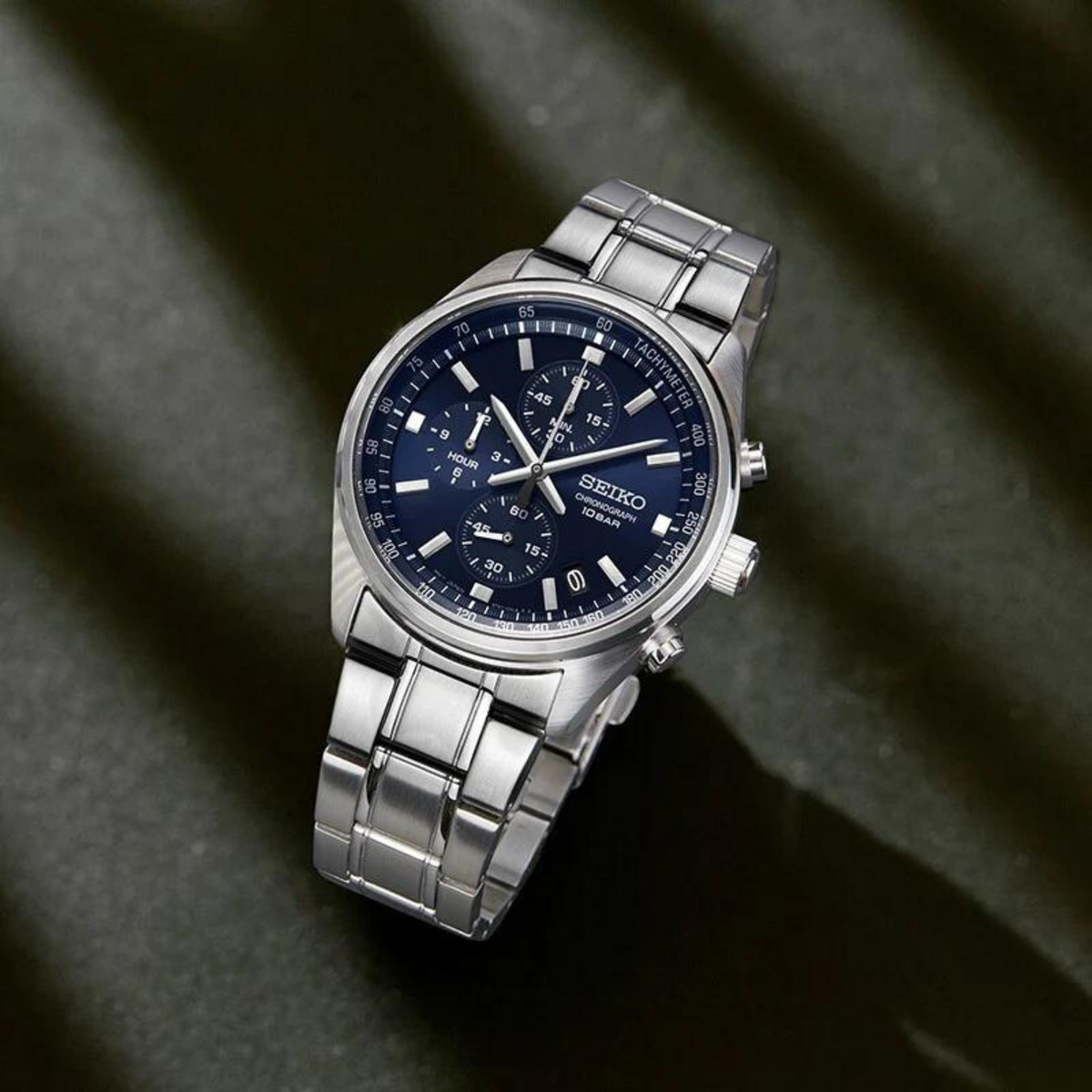 Seiko Essentials 41.5mm Chronograph Blue Dial Steel Men's Quartz Wristwatch SSB377P1