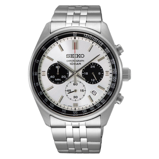 Seiko Essentials 41.5mm Chronograph Panda Dial Steel Men's Quartz Wristwatch SSB425P1