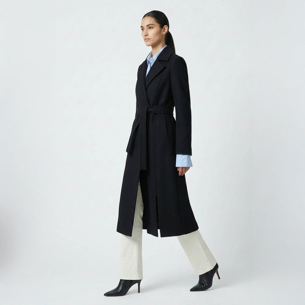 Valoria Wool Blend Belted Coat - Classic Black