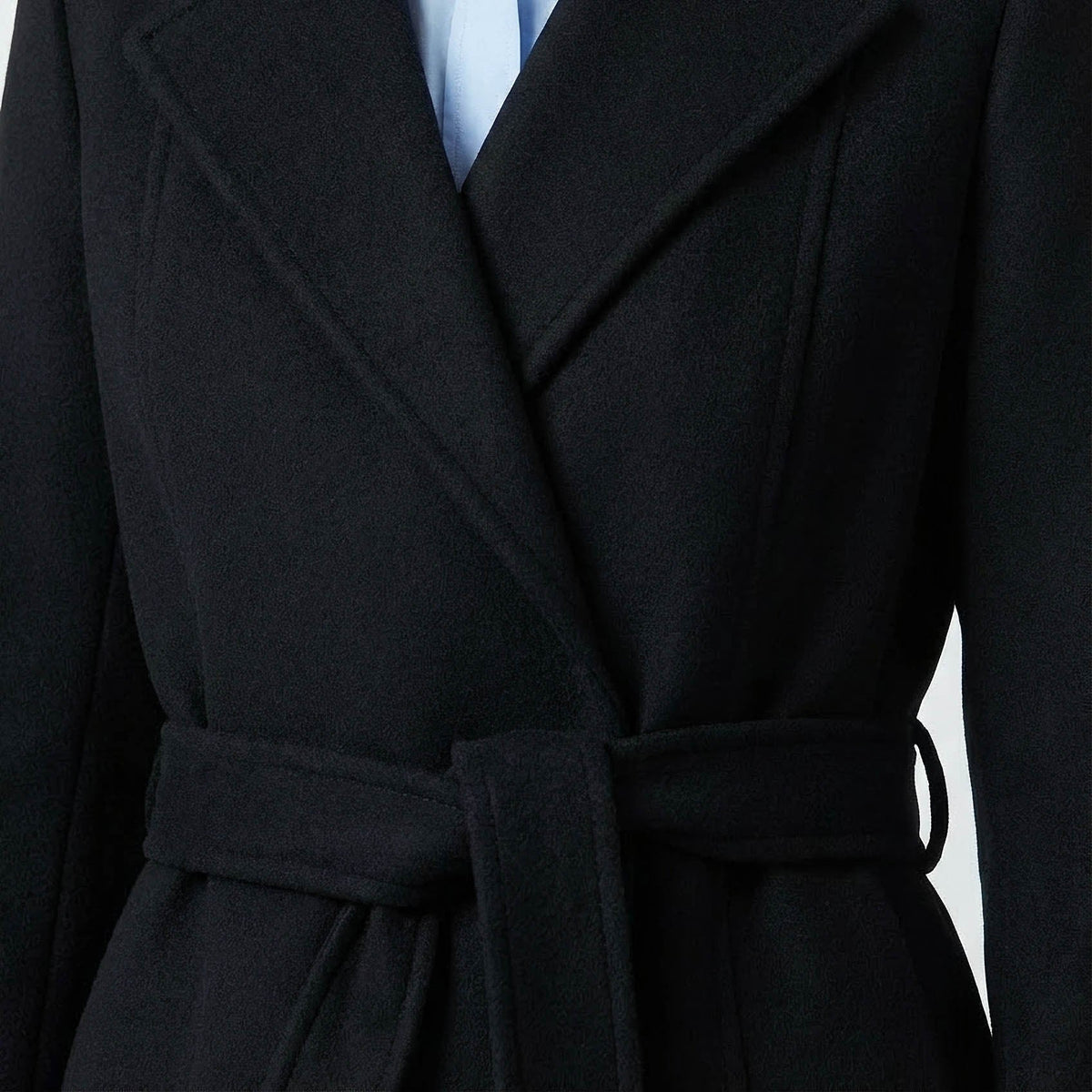 Valoria Wool Blend Belted Coat - Classic Black