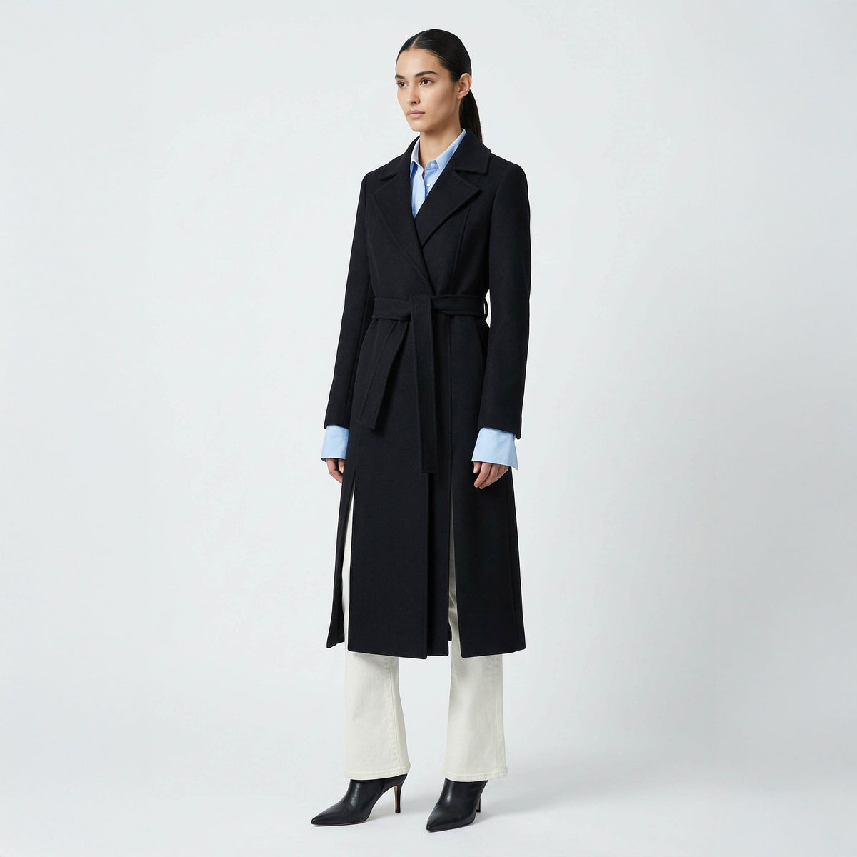 Valoria Wool Blend Belted Coat - Classic Black