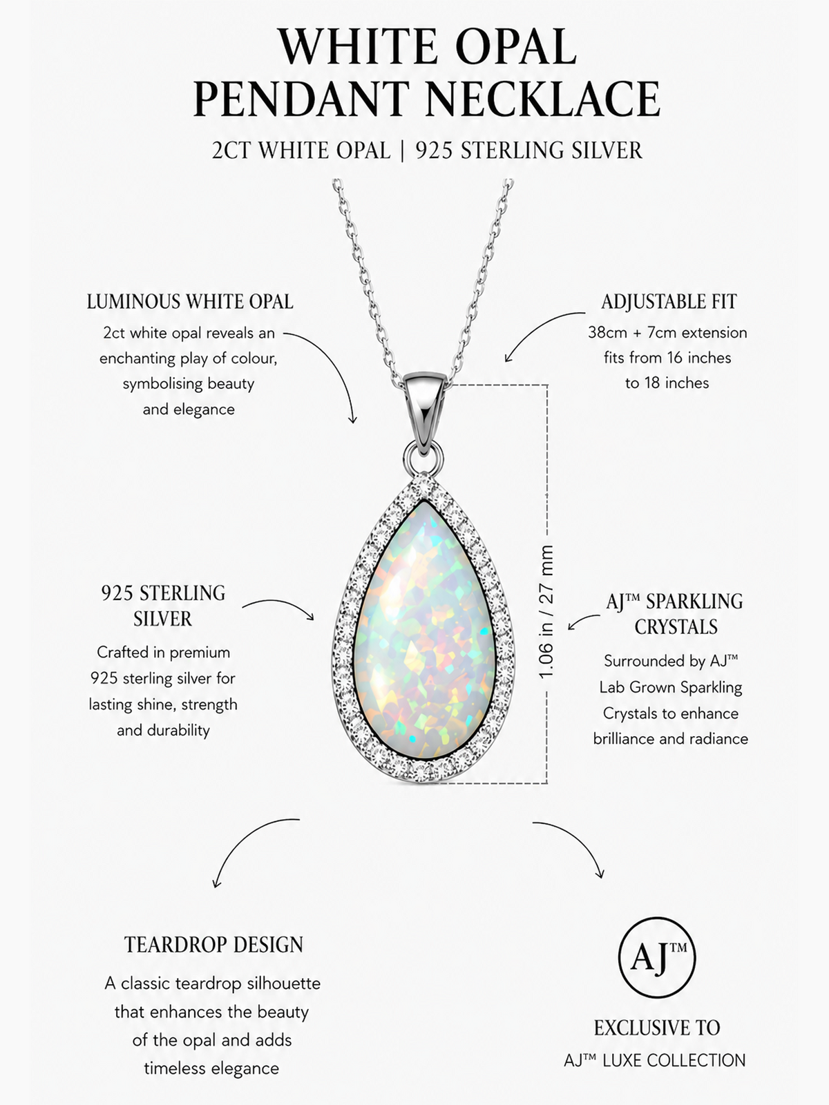 White Opal Pendant Necklace, 2ct