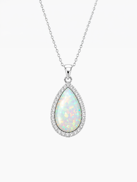 White Opal Pendant Necklace, 2ct