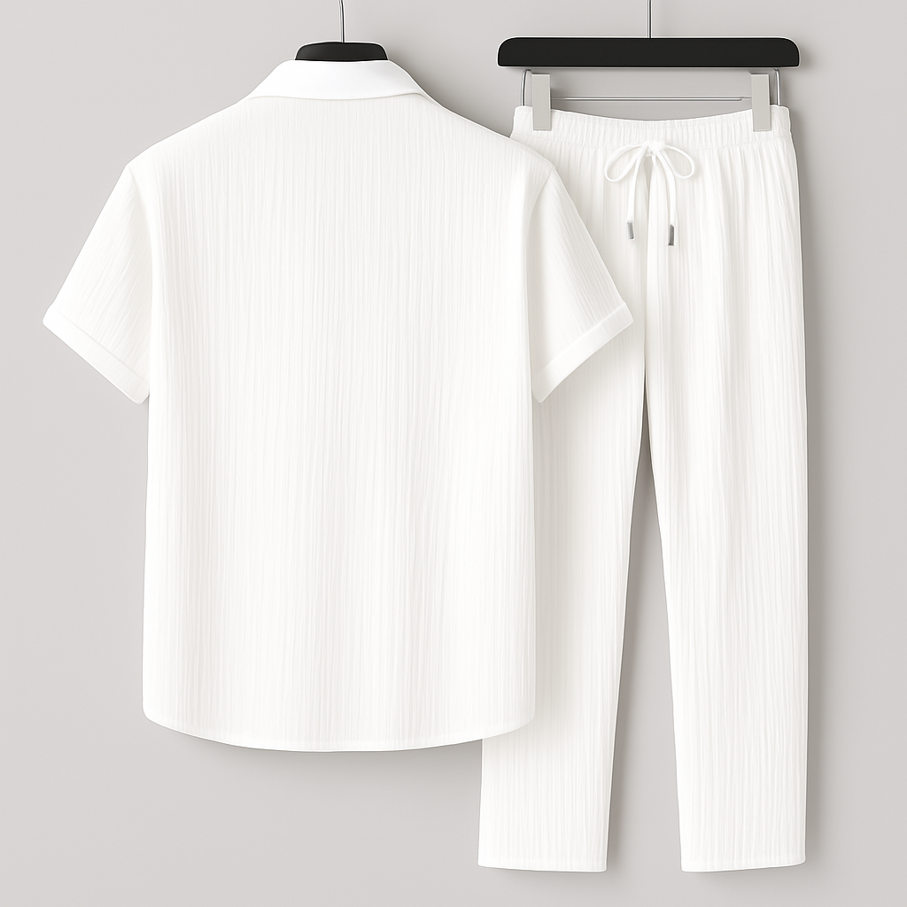 Optew Men Relaxed Wear Two-Piece Lounge Set Ribbed Jersey
