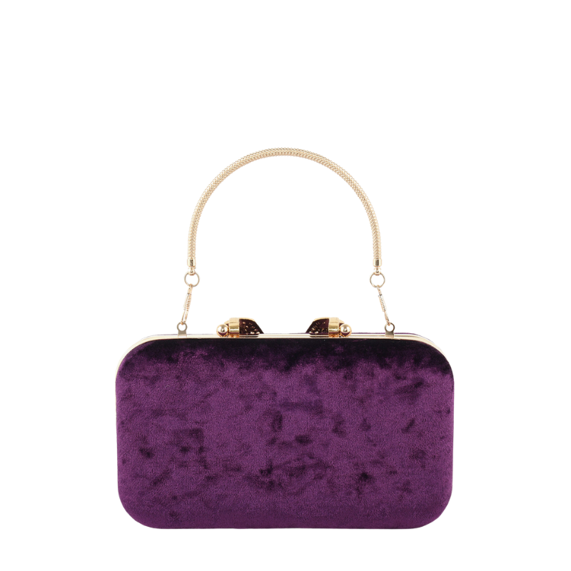 Women's Velour V Glam Purple Evening Clutch with Crystal Detail