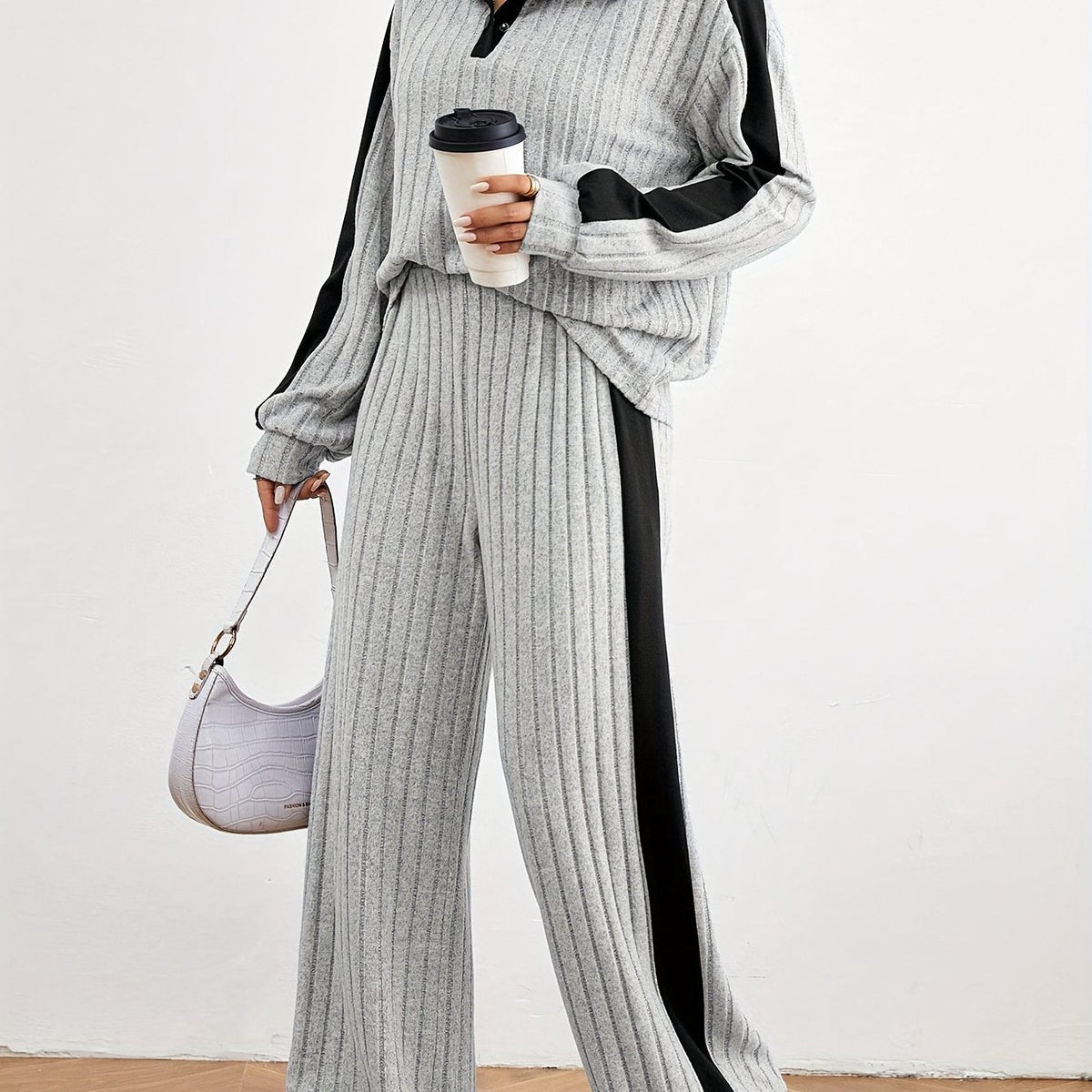 Optew Women's Lounge Set – Striped Knit Contrast-Trim Two Piece