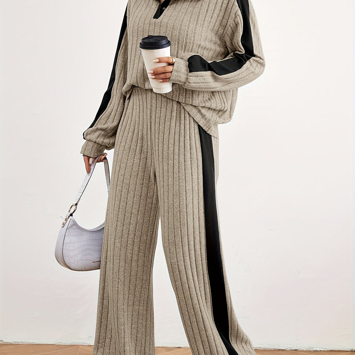 Optew Women's Lounge Set – Striped Knit Contrast-Trim Two Piece