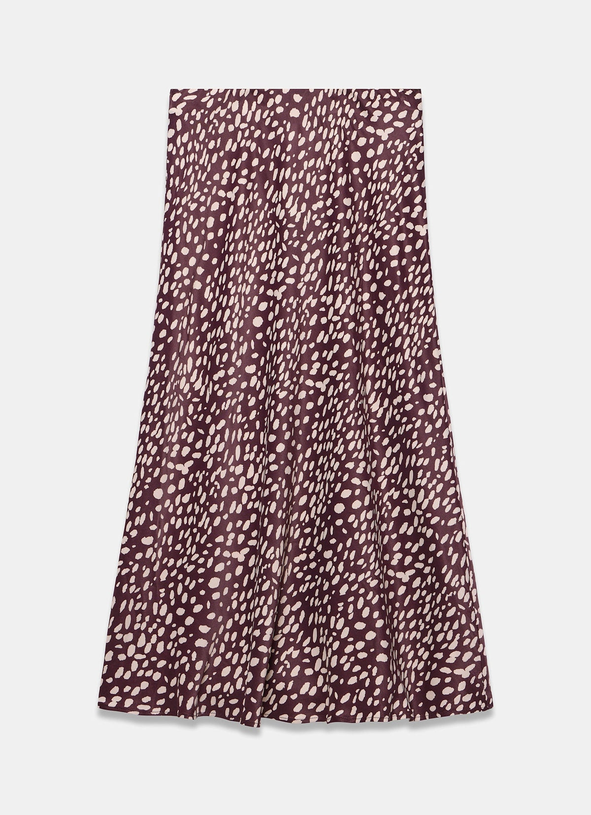 Burgundy Satin Midi Slip Skirt in Animal Print